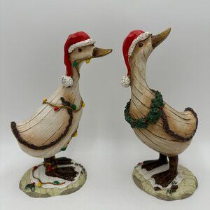 2 Christmas Ducks or Geese / Resin with Rustic Wood Grain Look / 8.5" Tall